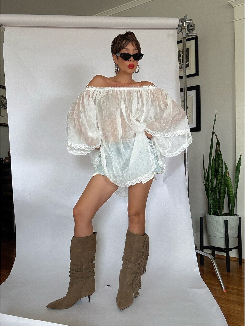 Vintage White Poncho Top